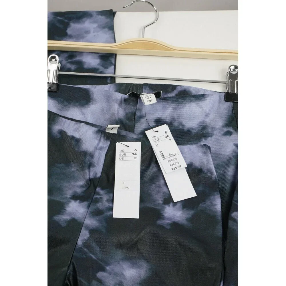 New Topshop Tie Dye Bell Bottom Flare Pants Womens Petite Sizes 2 / 4 Blue Black